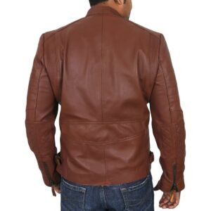 Zafy Men's Tan Genuine Leather Biker Jacket 100% Lambskin Motorcycle Jacket - Image 2