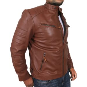 Zafy Men's Tan Genuine Leather Biker Jacket 100% Lambskin Motorcycle Jacket - Image 3