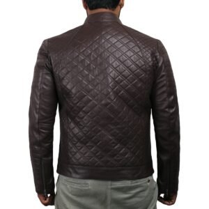Zafy Leather Brown Men's Jacket Pure Sheepskin Biker Quilted Racer Jacket - Image 2