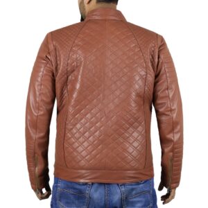 Zafy Leather TAN Men's Jacket Pure Sheepskin Biker Quilted Cafe Racer Jacket - Image 2