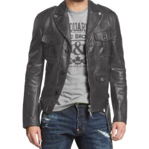 Zafy Leather Stylish Men's Gray Genuine Lambskin 100% Leather Biker Coat Jacket - Image 1