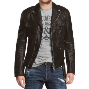 Zafy Leather Men's Brown Genuine Lambskin 100% Leather Biker Coat Jacket - Image 1