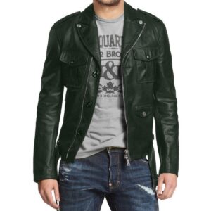 Zafy Leather Stylish Men's Genuine Lambskin 100% Dark Green Leather Biker Jacket - Image 1