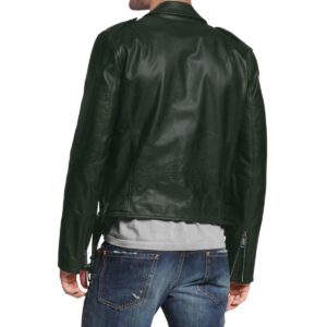 Zafy Leather Stylish Men's Genuine Lambskin 100% Dark Green Leather Biker Jacket - Image 2