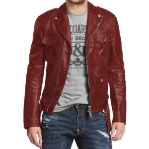 Zafy Leather Dark Red Men's Genuine Lambskin 100% Real Leather Biker Jacket - Image 1