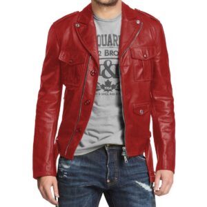 Zafy Leather Red Men's Genuine Lambskin 100% Real Leather Biker Coat Jacket - Image 1