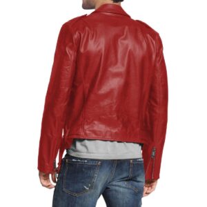Zafy Leather Red Men's Genuine Lambskin 100% Real Leather Biker Coat Jacket - Image 2