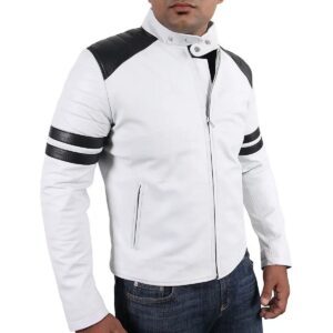 Zafy Leather Genuine Lambskin Leather White Men's Jacket Biker Motorcycle Jacket - Image 1