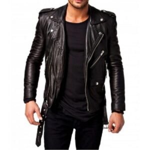 Zafy Leather Jacket Men's Black Genuine Lambskin Biker Leather Black Jacket - Image 1
