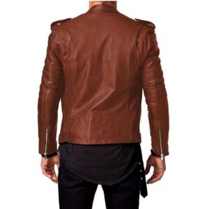 Zafy Leather Men Genuine Lambskin Leather Jacket Slim Fit Biker Motorcycle Tan Jacket - Image 2