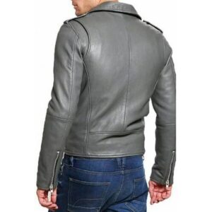 Zafy Leather Men Genuine Lambskin Gray Leather Jacket Biker Motorcycle Racer Jacket - Image 2