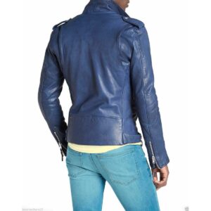 Zafy Leather Genuine Lambskin Leather Jacket For Men's Blue Biker Coat Jacket - Image 2