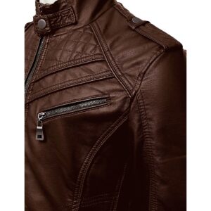 Zafy Leather Brown Men's Real Sheepskin Leather Jacket Slim Fit Biker Retro Racer Jacket - Image 3