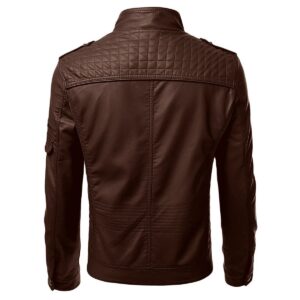Zafy Leather Brown Men's Real Sheepskin Leather Jacket Slim Fit Biker Retro Racer Jacket - Image 2
