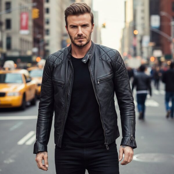 David Beckham’s Leather Jacket Coat For Men’s Premium Black Biker Moto Jacket