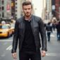 David Beckham’s Leather Jacket Coat For Men’s Premium Black Biker Moto Jacket