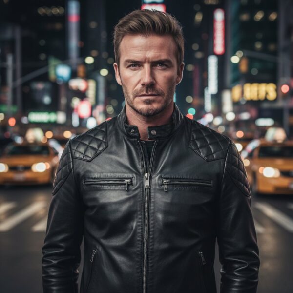 Men’s David Beckham Leather Jacket Black Quilted Biker 100% Leather Jacket