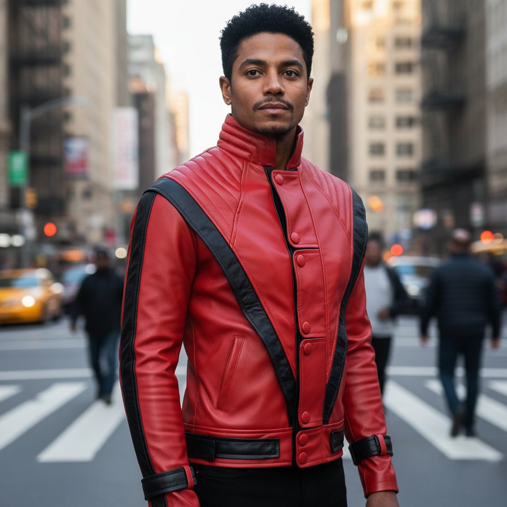 Michael Jackson Thriller MJ Real Leather Jacket Halloween Costume Cosplay Red Jacket