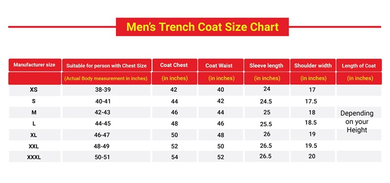 Mens Leather Trench Coat Size Guide