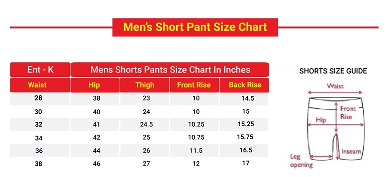 Mens leather short pant size guide
