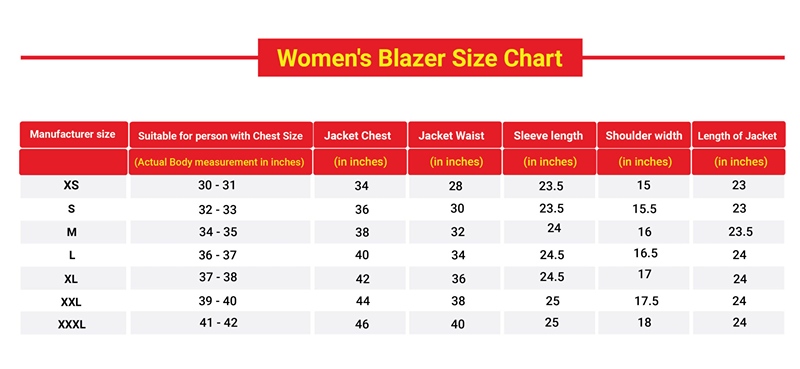 Womens Blazer Size Chart