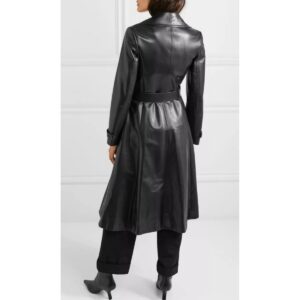 Women's Black Leather Trench Coat 100% Genuine Lambskin Slim Fit Causal Trench Coat - Image 2