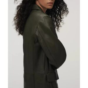 Women's Olive Green Leather Trench Coat 100% Genuine Lambskin Trench Over Coat - Image 4