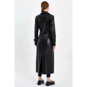 Double Breasted Women's Black Genuine Lambskin Leather Trench Coat Slim Fit Stylish Over Coat - Image 6