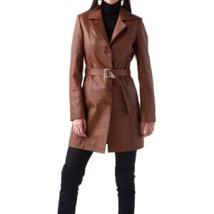 Women's Tan Leather Trench Coat 100% Genuine Lambskin Knee Length Causal Coat - Image 1
