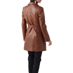 Women's Tan Leather Trench Coat 100% Genuine Lambskin Knee Length Causal Coat - Image 2