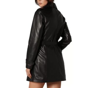 Women's Leather Trench Coat 100% Genuine Lambskin Black Knee Length Coat - Image 4