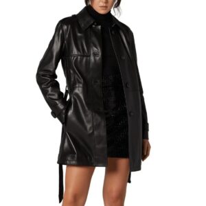 Women's Leather Trench Coat 100% Genuine Lambskin Black Knee Length Coat - Image 2